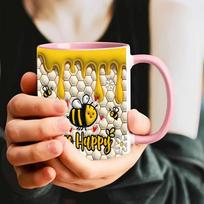 New little bee multi-color ceramic mug water cup 301-400ml rožinė