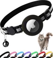 Mielas katės antkaklis Airtag Atsisegantis Atspindintis kačiuko antkaklis su skambučiu Apple Air Tag Laikikliui Skambutis Nailoninis silikoninis antkaklis katėms 19-32cm (No AirTag)