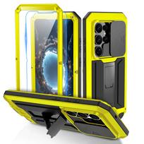 Tvirtas aliuminio metalinis dėklas Samusng S26 Edge S25 S24 S23 S22 Plus S21 Ultra Anti-scratch Smūgiams atsparus Dangtelis Stiklinis Ekrano Plėvelė aluminum&Case & Camera Protector&Galaxy S26 Ultra geltona