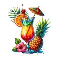 Summer Static Window Clings Tropical Theme Cocktail Pineapple Flower Window Stickers Beach Pool Party Glass Decals for Home Office Hawaiian Party A