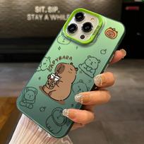 Cute Cartoon Milk Tea Capybara Electroplate Silver IMD Phone Case For iPhone 17 11 12 13 14 15 16 Pro Max 16E X XS XR Cover iPhone XR