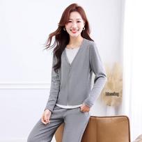 JOHLIN DREAM Women's Faux Two-Piece Long Sleeve Sweatshirt & Wide-Leg Pants Set 2XL šviesiai pilka spalva