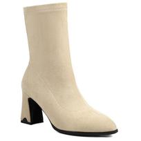 Fashion Elegant Ankle Sock Boots for Women Black Beige Green Short Boot Heels Slim Thigh Party Shoes Lady Big Size New 2024 Winter 34 abrikosas