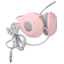 AJAZZ OverEar Headphones 7.1 Stereo Sound Noise Canceling Wired Headset with USB Interface(Pink ) rožinė