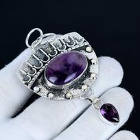Ametisto pakabukas, 925 sterlinginio sidabro rankų darbo papuošalas, Ametisto sidabrinis pakabukas, Papuošalas vakarėliui moterims, Pakabukas Kalėdų dovana 7 Cm violetinė