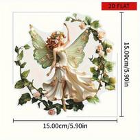 Enchanted Rose Fairy Swing Wall Decor Suncatcher, Acrylic Hanging, Stained Glass Style Window Decor for Farmhouse Garden and Yard, Perfect for Hom 15*15cm