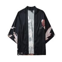 Summer Japanese Five Point Sleeves Kimono Mens And Womens Cloak Jacke Top Blouse L juoda