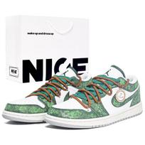 Jordan Air Jordan 1 Abrasion Resistant Breathable Low top Vintage Basketball Shoes Unisex Green FQ7687-300(Team1375-BAG) 44
