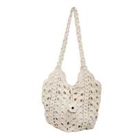Fashi Handmade Crochet Hollow Tote Bag for Women Daily Boho Beach Handbag for Summer Vacati Multi-color Woven Shoulder Bags smėlis
