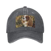 Custom Cavalier King Charles Spaniel Square Washed Denim Cap Casual Baseball Caps Adjustable Hat Summer Unisex Baseball Hats One Size