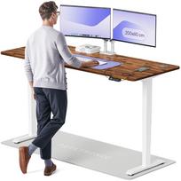 Kompiuterio stalas reguliuojamo aukščio Desktronic HomePro, 200 cm x 80 cm, 63 - 128 cm, balta sp./riešuto sp.