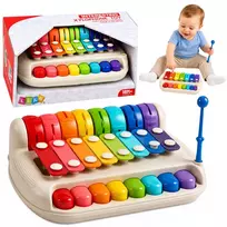 LEAN TOYS Vaikiškas Ksilofonas Pianinas Spalvingas Muzikinis Instrumentas 2 in 1 Lazdelė