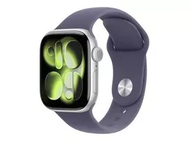 Apple Watch Series 11 GPS 42mm sidabrinis aliuminio korpusas su Purple Fog sportine apyranke – S/M