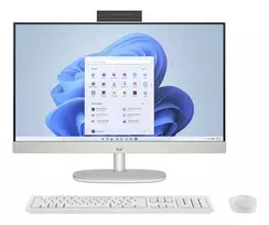 HP All-in-One 24-cr0067nf Desktop PC, AMD Ryzen 5 7520U, 16GB RAM, 512GB SSD, 23.8 inch FHD IPS Display, Windows 11 Home, Snowflake White
