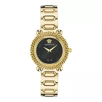 VERSACE V-Motif Moteriškas Šveicariškas Kvarcinis Laikrodis VE6I00523 35mm Juodas Ciferblatas Juoda Oda