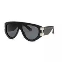 Philipp Plein SPP127M600700 vyriški stačiakampiai akiniai nuo saulės – juodas acetatinis rėmelis su pilkais polikarbonatiniais lęšiais – UV400 apsauga – 60/13/145 mm