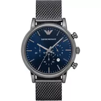ARMANI AR1979 Vyriškas chronografo laikrodis 46mm juodas ciferblatas odinis dirželis