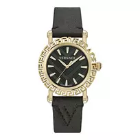 Versace V-Circle moteriškas šveicariškas kvarcinis laikrodis VE6D00223 40mm juodu ciferblatu, odiniu dirželiu