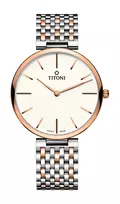 TITONI Airmaster Vyriškas Laikrodis TQ52718SRG606 37mm Šveicariškas Kvarcinis Sidabrinis Ciferblatas Rudo Odinio Dirželio