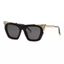 Philipp Plein moteriški akiniai nuo saulės SPP134S520700 – auksinis metalinis rėmelis, rudi gradientiniai lęšiai, 52 mm
