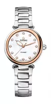 TITONI Moteriškas automatinis laikrodis 23978SRG-622 33,5mm Rožinio aukso PVD nerūdijantis plienas Baltas perlamutrinis ciferblatas Deimantiniai valandų rodikliai