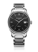 Vyriškas šveicariškas automatinis laikrodis EMILE CHOURIET 40mm nerūdijančio plieno korpusas, juodas ciferblatas, odinis dirželis 081128G62586