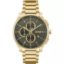 Vyriškas laikrodis BOSS 1514190 44mm mėlynas ciferblatas ruda odinis dirželis chronografas kvarcinis