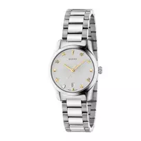 Gucci G-Timeless Moteriškas Laikrodis YA126572A 27mm Nerūdijantis Plienas Sidabrinis Ciferblatas Deimantiniai Rodikliai Šveicariškas Kvarcas