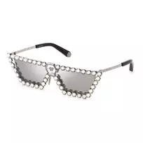 PHILIPP PLEIN moteriški akiniai nuo saulės SPP030S57579X juodi stačiakampiai acetatas 57mm