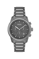BOSS Vyriškas Laikrodis 1514005 44mm Nerūdijančio Plieno Korpusas Mėlynas Ciferblatas Rudo Odos Dirželis Chronografas Kvarcinis