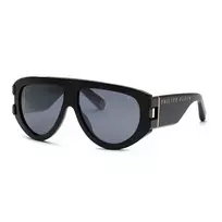 Philipp Plein SPP127M60700G Vyriški Akiniai nuo Saulės – Juodas Acetato Rėmelis, Tamsiai Pilki Lęšiai, 60/13/145 mm