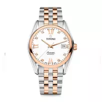 TITONI Vyriškas automatinis laikrodis 83909SRG-063 38.5mm Rožinio aukso PVD nerūdijantis plienas Sidabrinis ciferblatas Ruda odinis dirželis