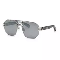 PHILIPP PLEIN SPP077V63523X Vyriški Akiniai Nuo Saulės, Juodas Rėmelis, Rūkyti Stiklai, 63/15/150 mm