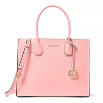 Michael Kors Greenwich Satchel Crossbody Bag for Women, Powder Blush, Saffiano Leather, 32x26x14 cm