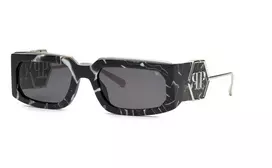 PHILIPP PLEIN Unisex Akiniai SPP119M580Z21 - Juodas acetatinis rėmelis, pilki polikarbonatiniai lęšiai, UV400 apsauga