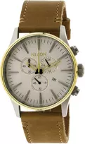 NIXON A4052548 Vyriškas 42mm Nerūdijančio Plieno Laikrodis su Juodu Odiniu Dirželiu
