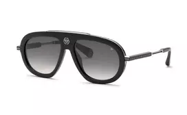 PHILIPP PLEIN SPP151V57700Y Vyriški Akiniai nuo Saulės – Juodas Acetato Rėmas, Pilki Polikarbonato Lęšiai, 57 mm