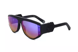 PHILIPP PLEIN SPP093M-703V Vyriški kvadratiniai pilotiniai akiniai nuo saulės, juodas acetatinis rėmelis, pilki polikarbonatiniai lęšiai, UV400 apsauga, 65/16/145 mm
