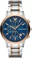 ARMANI AR80025 Vyriškas Kvarcinis Chronografo Laikrodis 43mm Nerūdijančio Plieno Mėlynas Ciferblatas
