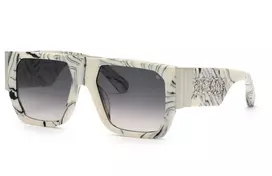PHILIPP PLEIN SPP094M5409YL Vyriški Akiniai nuo Saulės - Acetato Rėmelis, Pilki Lęšiai, 54/18/145 mm