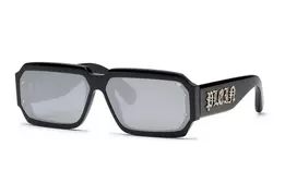 PHILIPP PLEIN MAN SPP150-670703 Akiniai stačiakampiu juodu rėmeliu, pilkais lęšiais, 67/11/145 mm