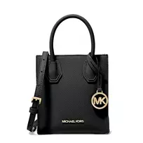 Michael Kors Jet Set Travel Crossbody Bag, Black, Signature Coated Canvas with Leather Trim, Gold-Tone Hardware, 15cm x 17cm x 6cm