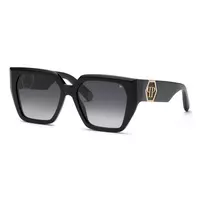 Filippo Plein moteriški akiniai nuo saulės SPP160-570700 juodas acetatinis rėmelis pilki lęšiai 57mm