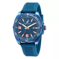 Nautica Porthole chronografinis kvarcinis laikrodis NAPTCF201 44 mm mėlynu ciferblatu su silikoniniu dirželiu