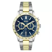 BOSS Skymaster vyriškas kvarcinis chronografinis laikrodis 1514163 44mm mėlynas ciferblatas nerūdijančio plieno tinklelis