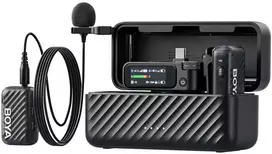 BOYA BOYAMIC 2-01 Belaidis ir laidinis mikrofonų rinkinys 2.4GHz, AI triukšmo slopinimas su 2 imtuvais ir 1 siųstuvu (USB-C) Juoda