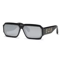 PHILIPP PLEIN SPP150-670700 Vyrų Akiniai nuo Saulės, Juodas Acetato Rėmelis, Tamsiai Pilki Lęšiai, 67/11/145 mm