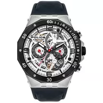 POLICE Vyriškas Laikrodis PL16065JSTB04 Raho Analoginis Kvarcinis 46mm Mėlynas Ciferblatas Ruda Odinis Dirželis