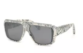Philipp Plein vyriški akiniai nuo saulės SPP074649YLX2 – juodas acetatinis rėmelis, pilki polikarbonatiniai lęšiai, 64/15/145 mm