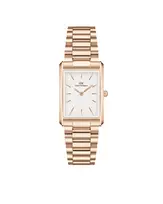 DANIEL WELLINGTON Quadro Moteriškas Laikrodis 32mm Rožinis Auksas Nerūdijantis Plienas Juoda Oda